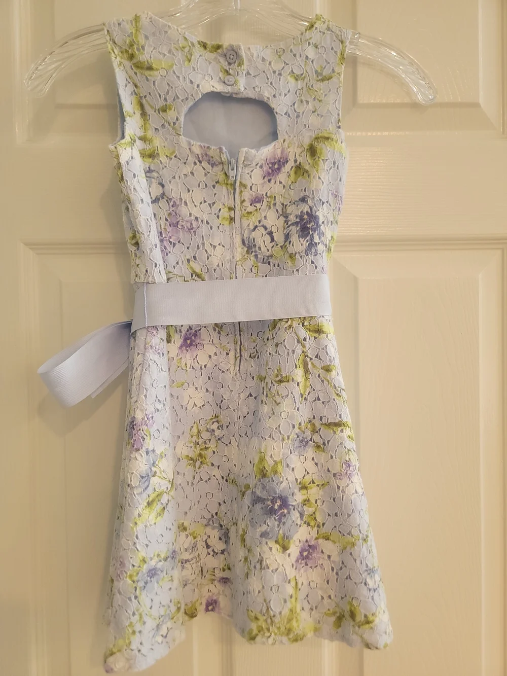 The Children's Place Girls Floral Lace A-Line Dress Light Blue Purple Size 6